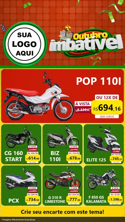 Modelo de Rede Social para Stories com o tema Outubro Imbatível para Concessionaria de Motos