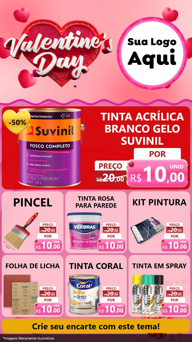 Modelo de Rede Social para Stories com o tema Valentine's Day para Tintas e Ferramentas