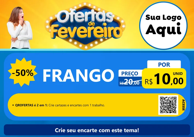 Modelo de Cartaz para Cartaz A4 Horizontal com o tema Ofertas de Fevereiro para Assados