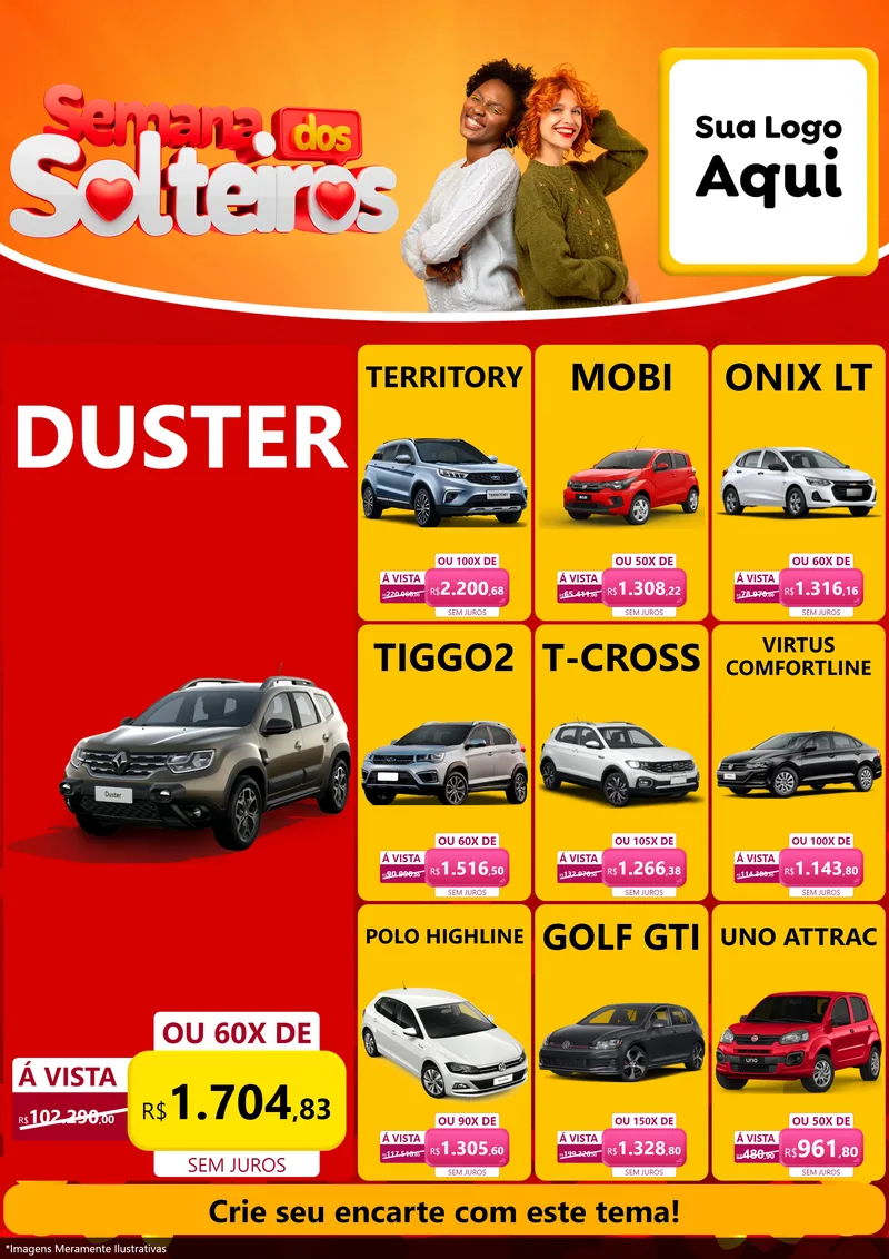 Modelo de Encarte para Encarte A4 Vertical com o tema Semana dos Solteiros para Concessionaria de Carros