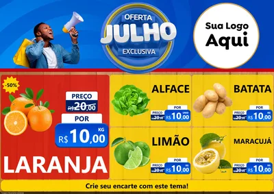 Modelo de Encarte para Encarte A4 Horizontal com o tema Oferta Exclusiva, Julho para Hortifrúti