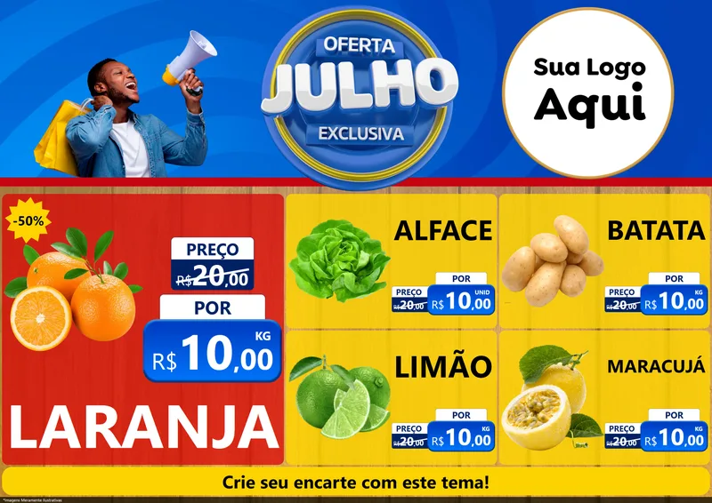 Modelo de Encarte para Encarte A4 Horizontal com o tema Oferta Exclusiva, Julho para Hortifrúti