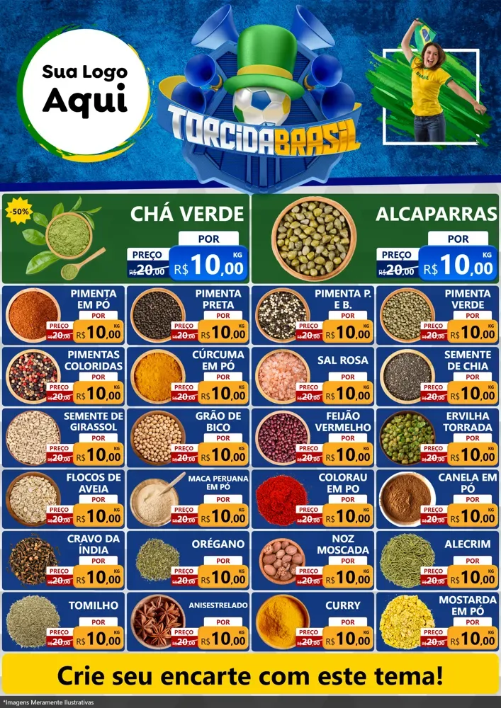 Modelo de Encarte para Encarte A4 Vertical com o tema Torcida Brasil - Copa para Produtos Naturais