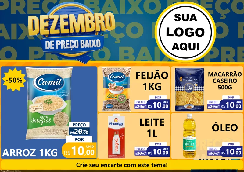 Modelo de Encarte para Encarte A4 Horizontal com o tema Dezembro de Preço Baixo para Supermercado