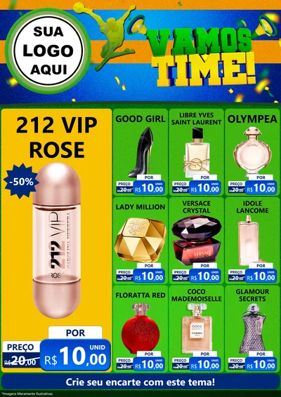 Modelo de Encarte para Encarte A4 Vertical com o tema Vamos Time! para Perfumes