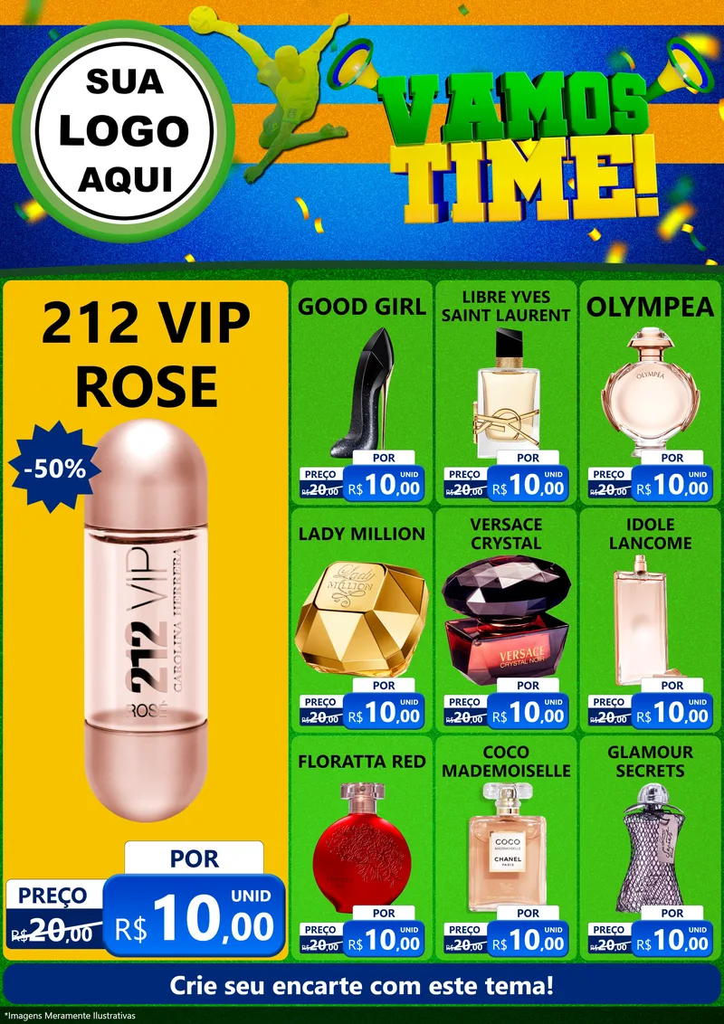 Modelo de Encarte para Encarte A4 Vertical com o tema Vamos Time! para Perfumes