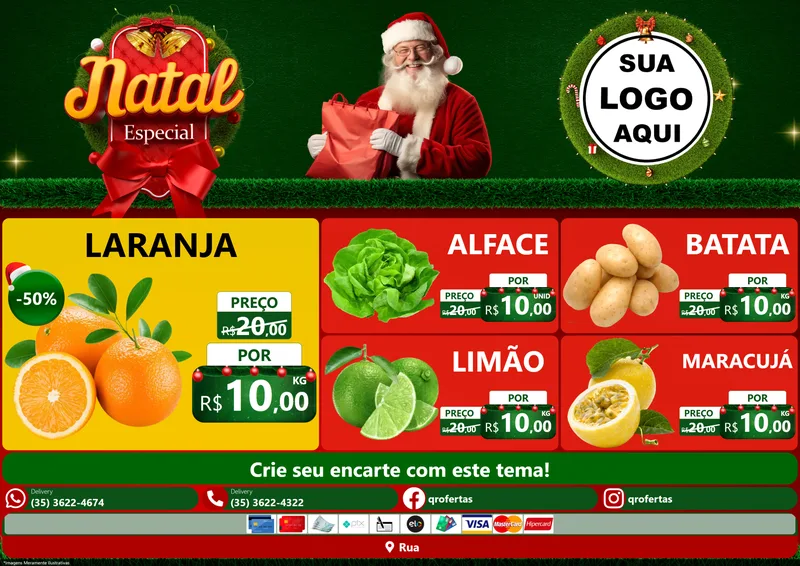 Modelo de Encarte para Encarte A4 Horizontal com o tema Natal Especial para Hortifrúti