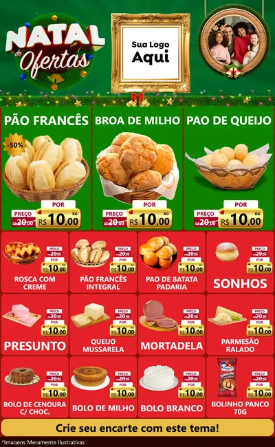 Modelo de Encarte para Encarte Grande com o tema Natal de Ofertas para Padaria