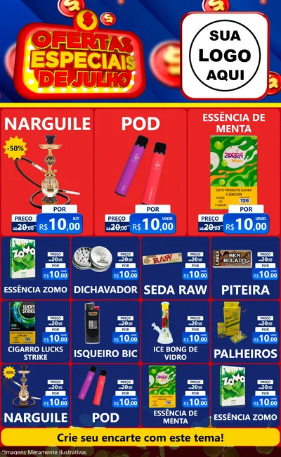 Modelo de Encarte para Encarte Grande com o tema Ofertas Especiais de Julho para Tabacaria