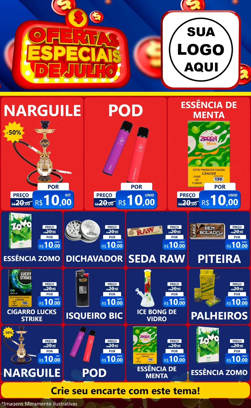 Modelo de Encarte para Encarte Grande com o tema Ofertas Especiais de Julho para Tabacaria