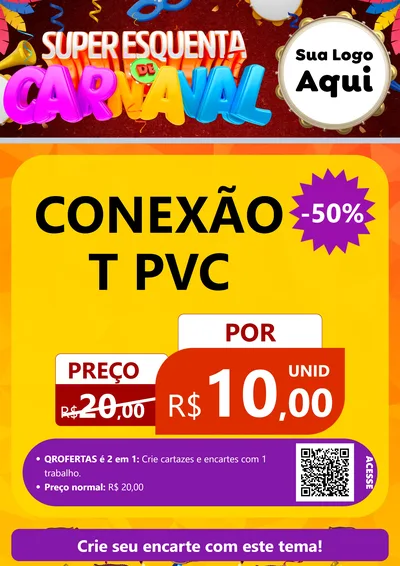 Modelo de Cartaz para Cartaz A4 Vertical com o tema Super Esquenta de Carnaval para Tubos e conexões