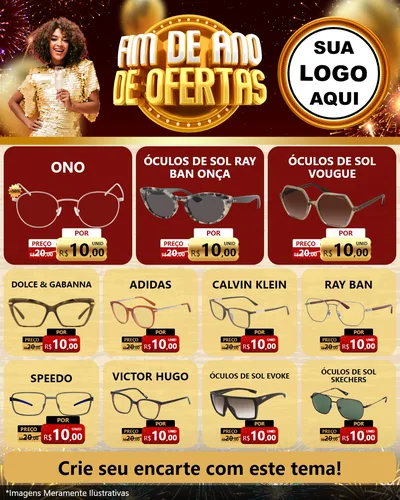 Modelo de Rede Social para Feed Instagram com o tema Fim de Ano de Ofertas para Óticas