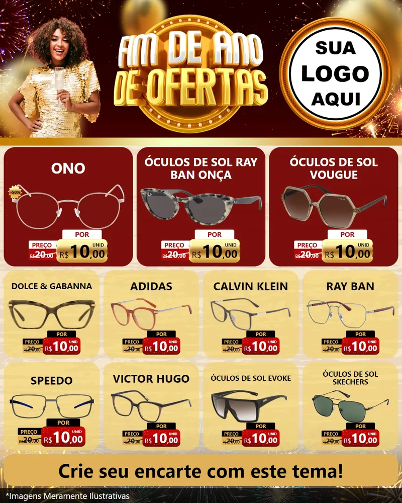 Modelo de Rede Social para Feed Instagram com o tema Fim de Ano de Ofertas para Óticas