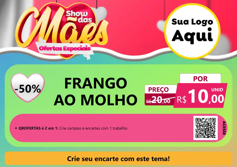 Modelo de Cartaz para Cartaz A4 Horizontal com o tema Show das Mães - Ofertas Especiais para Restaurante