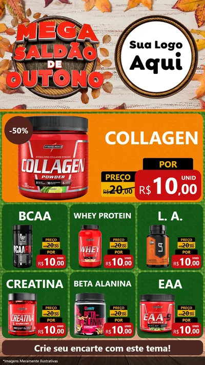 Modelo de Rede Social para Stories com o tema Mega Saldão de Outono para Suplementos alimentares