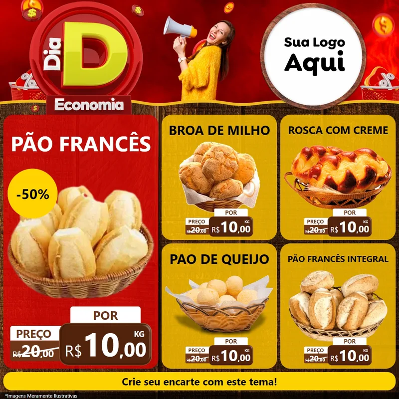 Modelo de Rede Social para Feed Facebook com o tema Dia D Economia para Padaria