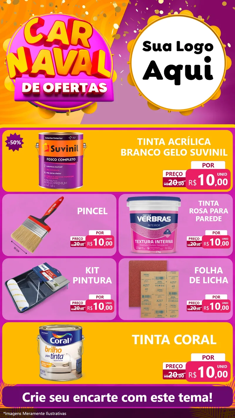 Modelo de TV para TV Vertical com o tema Carnaval de Ofertas para Tintas e Ferramentas