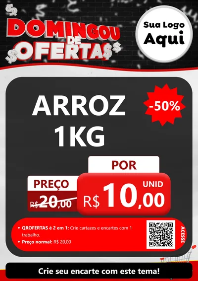 Modelo de Cartaz para Cartaz A4 Vertical com o tema Domingou de Ofertas para Supermercado