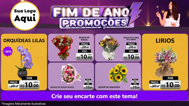 Modelo de TV para TV Horizontal com o tema Fim de Ano Promoções para Floricultura e jardim