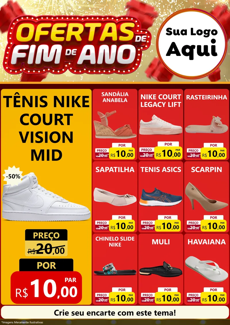 Modelo de Encarte para Encarte A4 Vertical com o tema Ofertas de Fim de Ano para Calçados