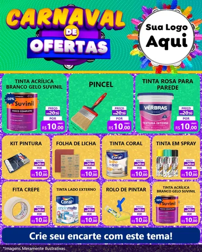 Modelo de Rede Social para Feed Instagram com o tema Carnaval de Ofertas para Tintas e Ferramentas