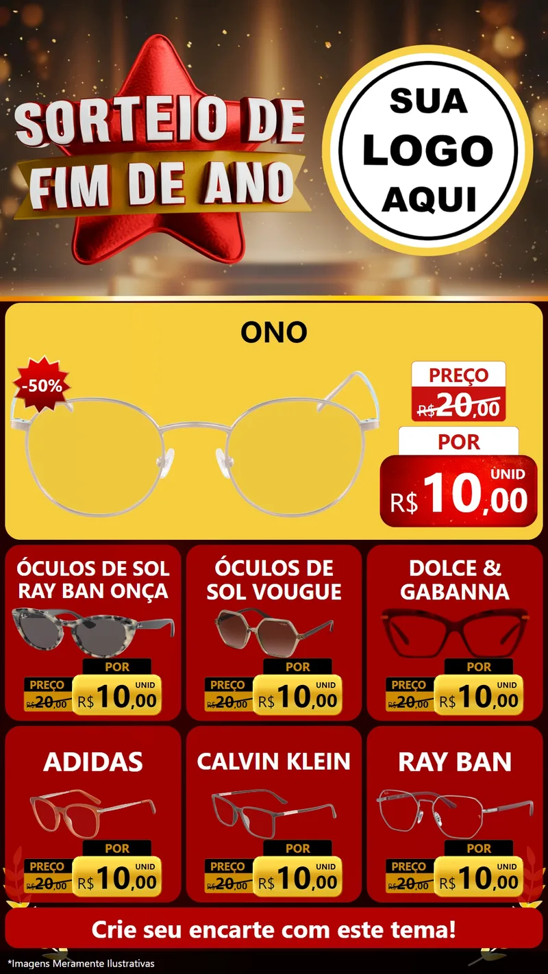 Modelo de Rede Social para Stories com o tema Sorteio de Fim de Ano para Óticas