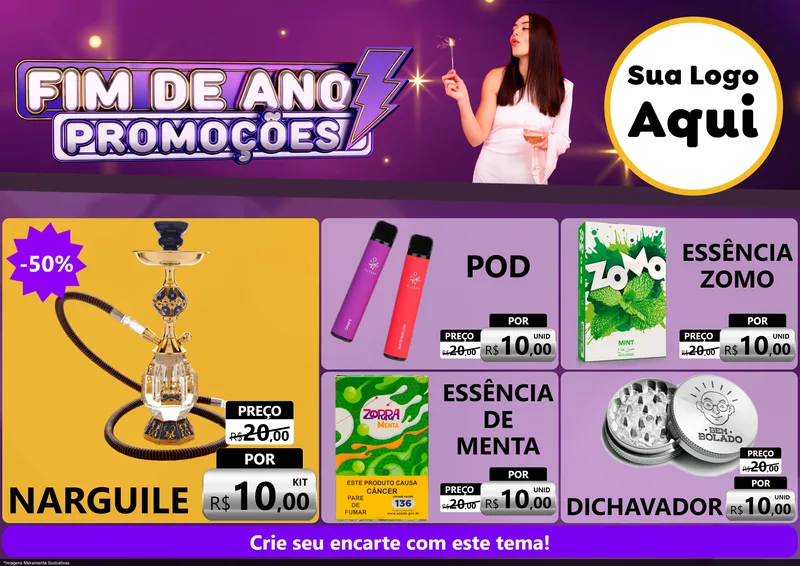 Modelo de Encarte para Encarte A4 Horizontal com o tema Fim de Ano Promoções para Tabacaria