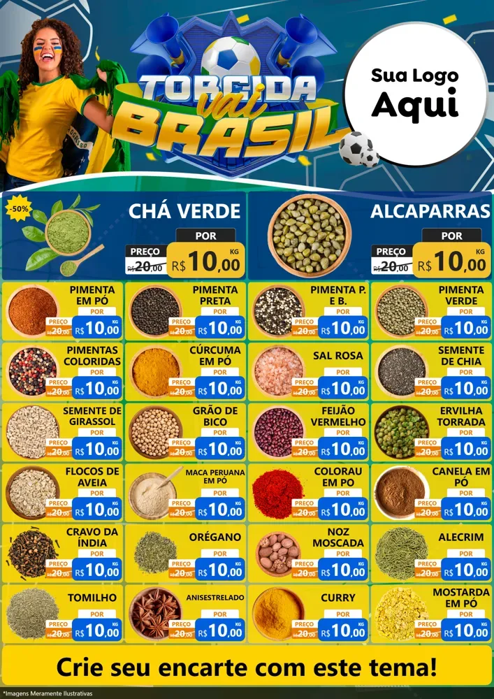 Modelo de Encarte para Encarte A4 Vertical com o tema Torcida Vai Brasil - Copa para Produtos Naturais