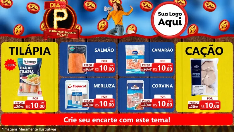 Modelo de TV para TV Horizontal com o tema Dia P - O Dia Mais Barato Do Mês para Peixaria