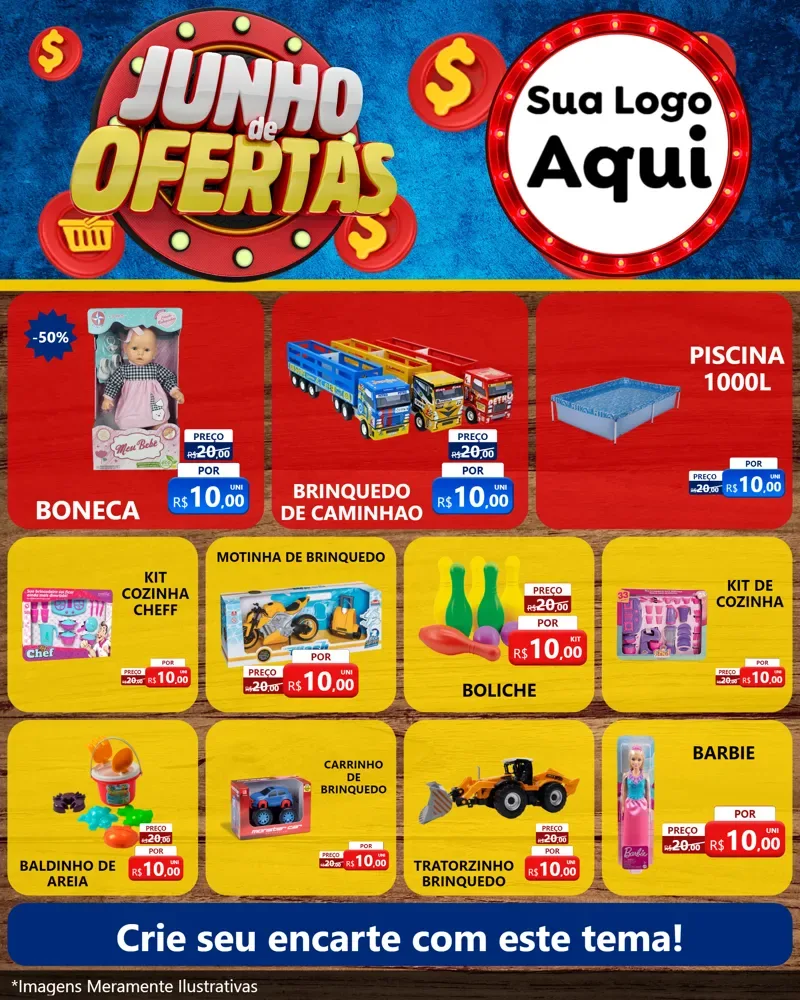 Modelo de Rede Social para Feed Instagram com o tema Junho de Ofertas para Brinquedos