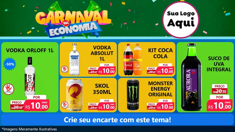 Modelo de TV para TV Horizontal com o tema Carnaval da Economia para Distribuidora de bebidas