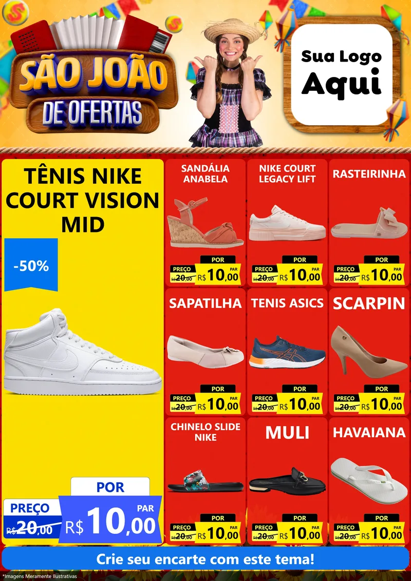 Modelo de Encarte para Encarte A4 Vertical com o tema São João de Ofertas para Calçados