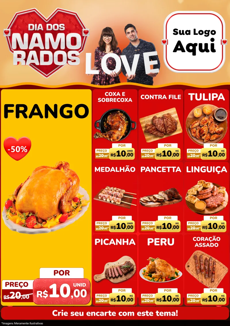 Modelo de Encarte para Encarte A4 Vertical com o tema Dia dos Namorados para Assados