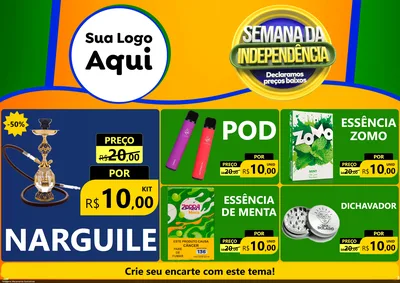 Modelo de Encarte para Encarte A4 Horizontal com o tema Semana da Independência Declaramos Preços Baixos para Tabacaria