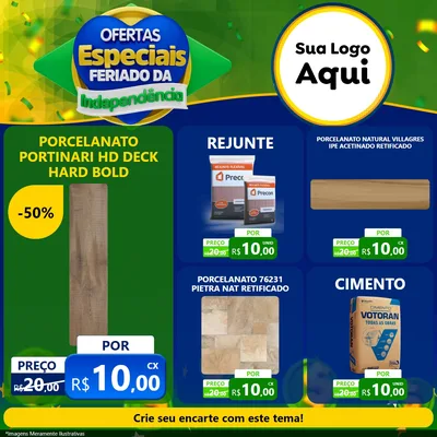 Modelo de Rede Social para Feed Facebook com o tema Ofertas Especiais Feriado da Independência para Pisos e revestimentos