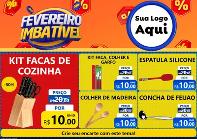 Modelo de Encarte para Encarte A4 Horizontal com o tema Fevereiro Imbatível para Utilidades Domésticas