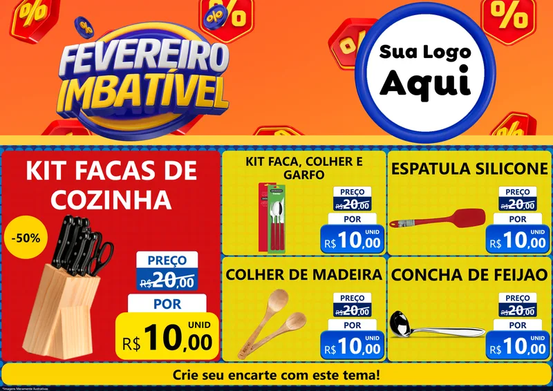 Modelo de Encarte para Encarte A4 Horizontal com o tema Fevereiro Imbatível para Utilidades Domésticas
