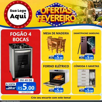 Modelo de Rede Social para Feed Facebook com o tema Ofertas de Fevereiro para Móveis e Eletro