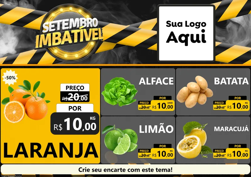 Modelo de Encarte para Encarte A4 Horizontal com o tema Setembro Imbatível para Hortifrúti