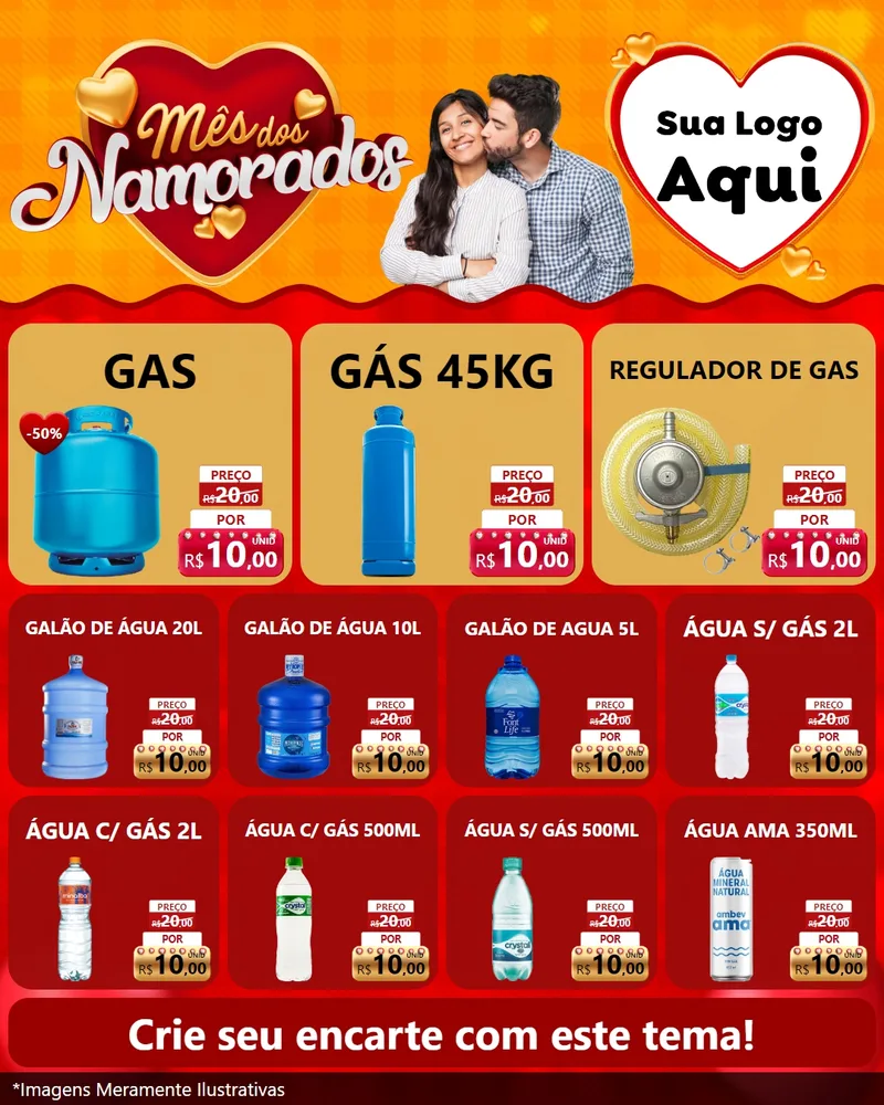 Modelo de Rede Social para Feed Instagram com o tema Mês dos Namorados para Água e gás