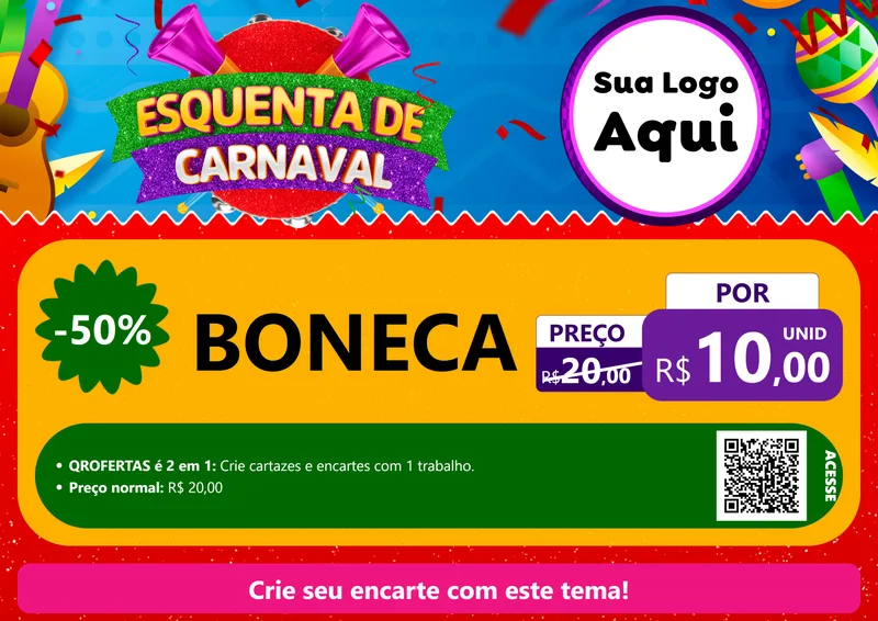Modelo de Cartaz para Cartaz A4 Horizontal com o tema Esquenta de Carnaval para Brinquedos