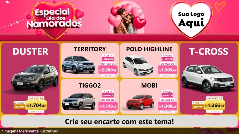 Modelo de TV para TV Horizontal com o tema Especial Dia dos Namorados para Concessionaria de Carros