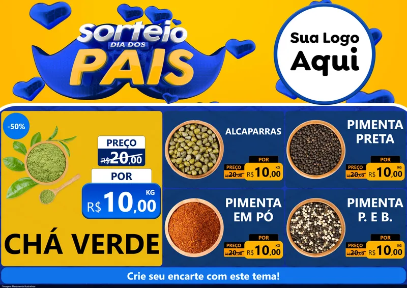 Modelo de Encarte para Encarte A4 Horizontal com o tema Sorteio Dia dos Pais para Produtos Naturais