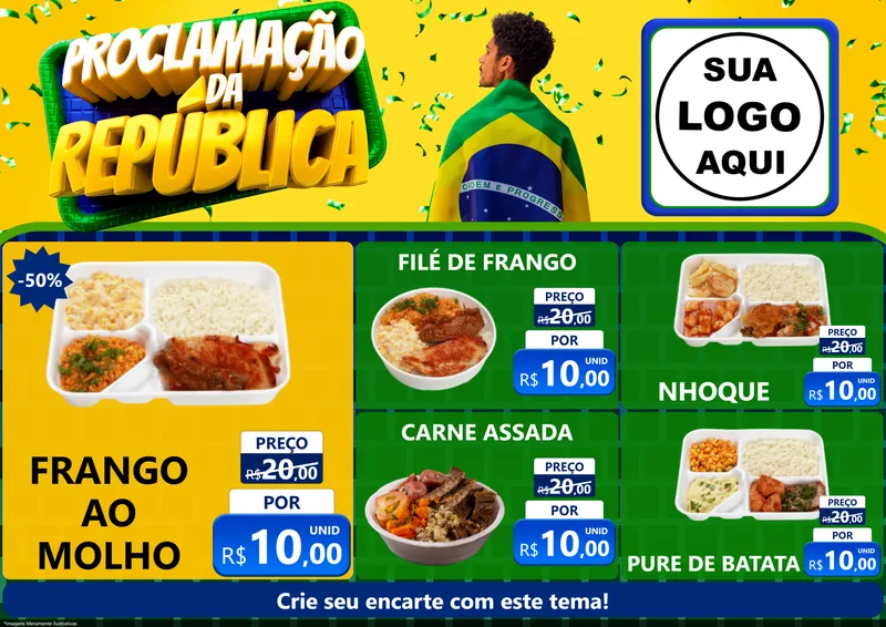 Modelo de Encarte para Encarte A4 Horizontal com o tema Proclamação da República para Restaurante