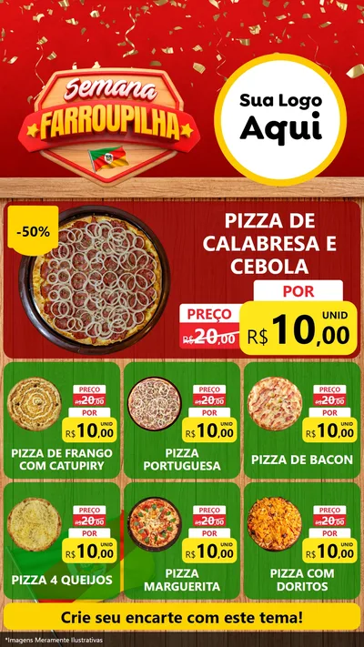 Modelo de Rede Social para Stories com o tema Semana Farroupilha para Pizzaria