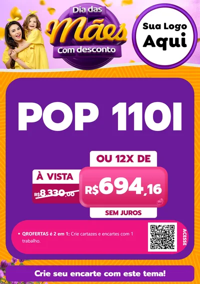 Modelo de Cartaz para Cartaz A4 Vertical com o tema Dia das Mães com Desconto para Concessionaria de Motos