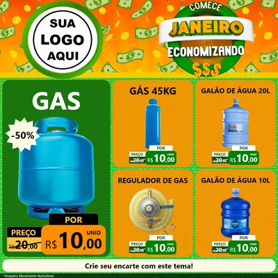 Modelo de Rede Social para Feed Facebook com o tema Comece Janeiro Economizando para Água e gás