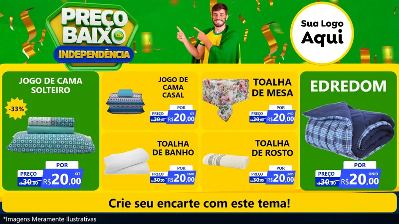 Modelo de TV para TV Horizontal com o tema Preço Baixo de Independência para Cama, Mesa e Banho