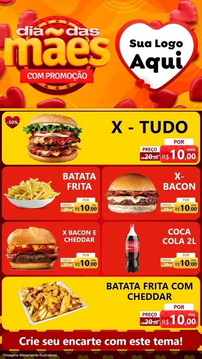 Modelo de TV para TV Vertical com o tema Dia das Mães com Promoção para Hamburgueria