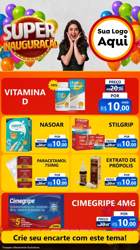 Modelo de TV para TV Vertical com o tema Super Inauguração para Farmácia